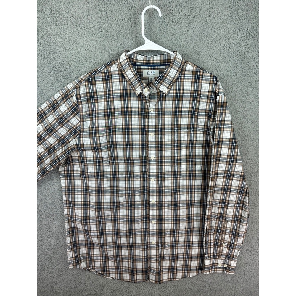 Croft Barrow Shirt Mens XL Plaid Non-Iron Classic Fit Button Down Preppy - Picture 2 of 8